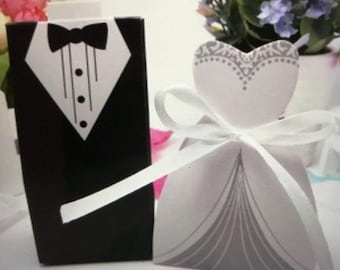 100pc wedding Favor Gift Box Set/Groom Tuxedo Bride Dress+Ribbon/Paper/Party A4 US Seller Ship Fast