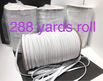 USA 1 Roll 288 yards 5mm 1/4" inch White Elastic Spandex Band Sewing trim/hand make mask ear string supplies. US seller. Free fast free Ship