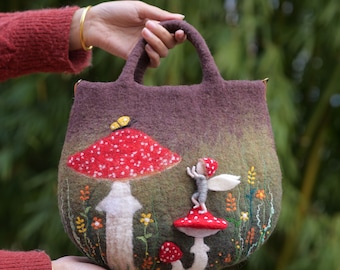 Enchanted Forest Felted Handbag, Women's bag, Tote bag, Shoulder bag, Gift for women