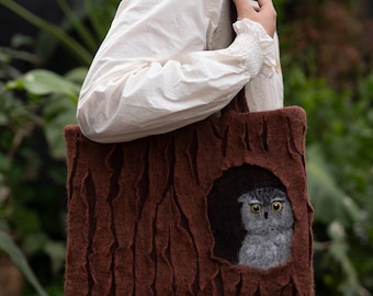 Handmade Felted Wool Owl Bag,Women's bag, Tote bag,shouder bag, gift for women