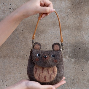 Bear Face Felt Handbag, Women's bag, Tote bag,shoulder bag, gift for women, Crossbody bag, personalized bag small