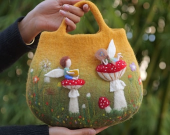 Enchanted Garden Felted Handbag, Women's bag, Tote bag, Shoulder bag, Gift for women