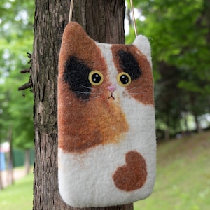 Ornement de visage de chat feutré fait main, sac pour femme, sac fourre-tout, sac à bandoulière, cadeau pour femme, sac à bandoulière, sac personnalisé, trousse de maquillage