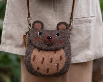 Bear Face Vilt Handtas, Damestas, Tote bag, schoudertas, cadeau voor vrouwen, Crossbody tas, gepersonaliseerde tas