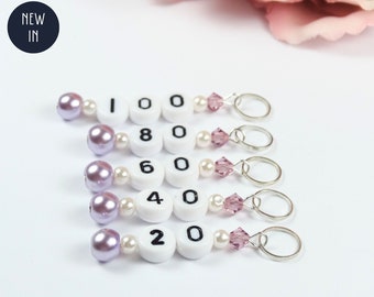 Lilac Pearls Cast On Numbered Counting Knitting Crochet Stitch Markers Set of 5 from 20 - 100