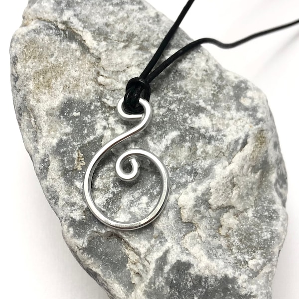 Silver Aluminium Ocean Whirl Portuguese Knitting Pin with Adjustable Cord Necklace