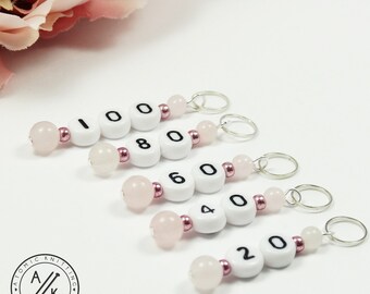 Rose Quartz Number Stitch Markers for Knitting | Set of 5