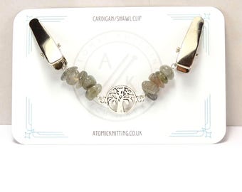 Labradorite Cardigan Clip: Tree Pendant Shawl Fastener, Sweater Guard, Handmade