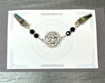 Jet Black Celtic Knot Cardigan Shawl Clip Fastener | UK Made
