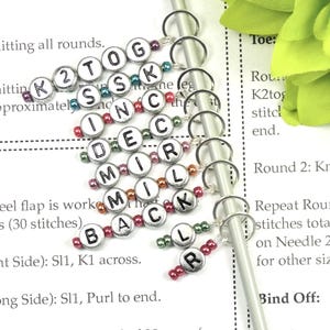 Knitting Abbreviation Stitch Marker Set: Metallic Silver, UK Made