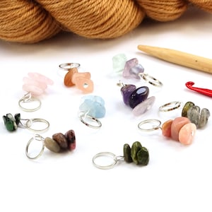 Gemstone Chip Stitch Markers: Silver Plated Knitting Crochet Row Marker (Set of 10)