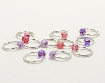 20 Stitch Markers FAIRY GARDEN Glass Jewel Knitting Ring Stitch Markers | Choose Size - 4mm or 6mm | UK Made