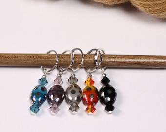 Mixed Oval Silver & Glass Stitch Markers - Crochet Option Available - MYM set of 5