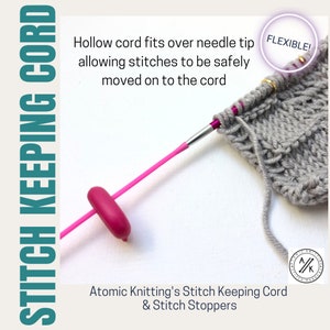 Stitch Keeper Holder Cord & 4 Knitting Stitch Stoppers for needles up to 4mm with tin CHOOSE COLOUR, LENGTH Atomic Knitting image 5