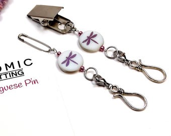 Purple Dragonfly Portuguese Knitting Pin - Double Hook | Lightweight Knitting Tool