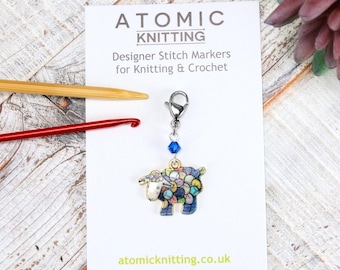 Enamel Sheep Stitch Marker - Blue Crystal Knitting Crochet Accessory