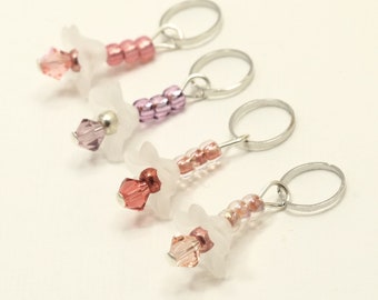 Stitch Markers Flowers with crystal beads - Crochet Option Available - MYM set of 4 | Atomic Knitting