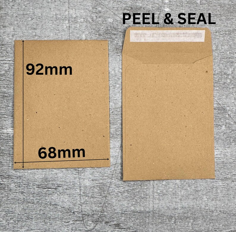 Mini Paper Envelopes - Mini Kraft Envelopes with Peel & Seal 92 x 68mm Recycled, Brown Paper, Pocket | UK Made