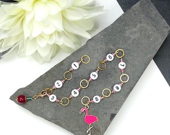 Pink Flamingo & Mashan Jade Knitting Row Counter Chain - SIZE 4mm OR 7mm
