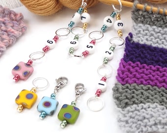 Sweetie Squares Numbered Row Counter Chain for Knitting- inc 2 stitch markers | UK Made