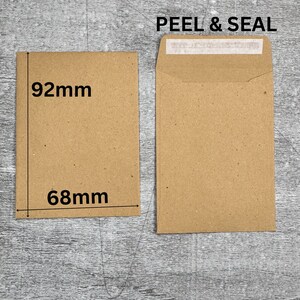 Mini Paper Envelopes - Mini Kraft Envelopes with Peel & Seal 92 x 68mm Recycled, Brown Paper, Pocket | UK Made