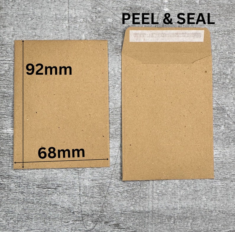 Mini Paper Envelopes - Mini Kraft Envelopes with Peel & Seal 92 x 68mm Recycled, Brown Paper, Pocket | UK Made