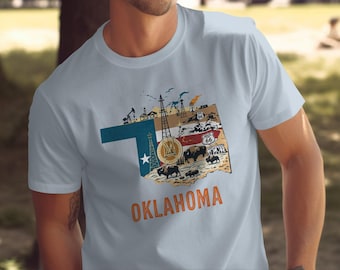 Maglietta Oklahoma, Maglietta Route 66, Orgoglio dello Stato dell'Oklahoma, Maglietta Route 66 in stile vintage, Maglietta grafica retrò Oklahoma