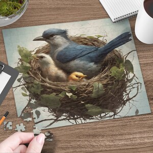 Bird Family in Nest Jigsaw Puzzle, Nature Inspired Art Puzzle, Wildlife Lovers Gift, 500 Pieces