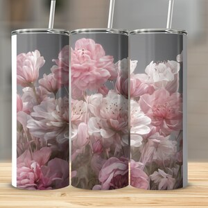 Elegant Floral Tumbler, Soft Pink Peony Blossom Insulated Cup, Perfect for Hot or Cold Drinks, Gift for Her