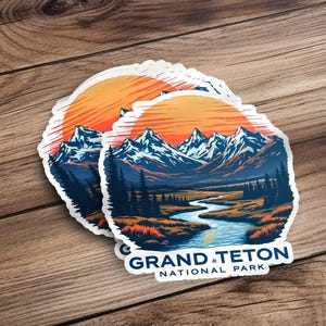 Pegatina del Parque Nacional Grand Teton, pegatina de aventura al aire libre, calcomanía de senderismo de montaña, regalo para amantes de la naturaleza, recuerdo de viaje, vinilo panorámico