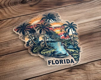 Paquete de pegatinas de Florida tropical, palmeras y puesta de sol, ambiente playero, recuerdo de vacaciones, pegatinas de viaje, calcomanías estéticas muy lindas