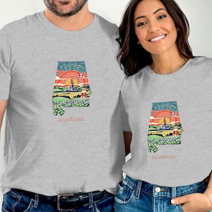 Vintage Alabama Skyline Art, Alabama Retro T-Shirt, Unique Alabama Shirt Design, Alabama Souvenir Tee, Alabama State Pride Shirt