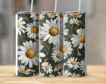 Kubek termiczny Daisy Floral, białe kwiaty, kubek termiczny ze stali nierdzewnej Spring Flowers