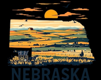 Nebraska landscape stickers, sunset theme illustration stickers, nature scene vinyl stickers, Nebraska travel souvenirs, set of 3