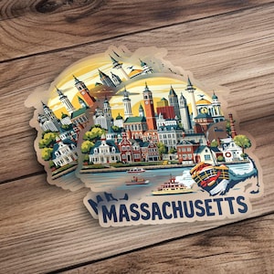 Massachusetts State Aufkleber, illustrierter Massachusetts-Aufkleber, New England Souvenir Aufkleber, Retro-Stil Massachusetts Aufkleber