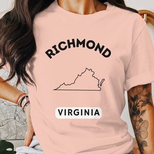 Richmond Virginia Map T-Shirt, Richmond VA State Outline Tee, Virginia City Souvenir Shirt, Unique Richmond Graphic Tee