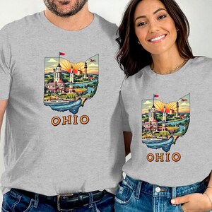 Ohio State Retro Skyline Graphic Tee, Vintage Ohio Map T-Shirt, Cool Ohio Souvenir Shirt, Ohio Pride Art Shirt, Unique Ohio Gift Idea