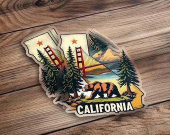 Pacote de adesivos do estado da Califórnia, adesivos da Golden Gate Bridge, decalque de urso e sequoias, lembrança de viagem, adesivo para laptop e garrafa de água