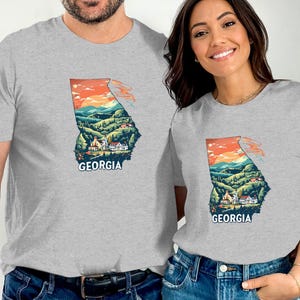 Vintage Georgia State Art Graphic Tee, Retro Georgia Map Design T-Shirt, Georgia Mountains and Scenery Shirt, Unisex Georgia Gift Tee