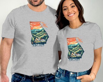 Vintage Georgia State Art Graphic Tee, Retro Georgia Map Design T-Shirt, Georgia Mountains and Scenery Shirt, Unisex Georgia Gift Tee