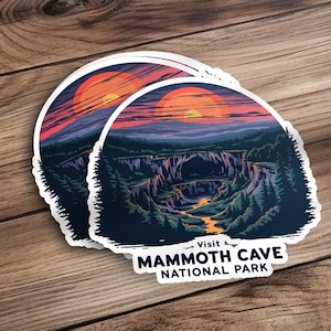 Pegatina del Parque Nacional Mammoth Cave, recuerdo de la visita a Mammoth Cave, calcomanía de viaje al Parque Nacional, calcomanía de aventura al aire libre, arte rupestre escénico