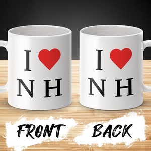 I Love New Hampshire Coffee Mug, Red Heart NH State Pride Gift, Travel Souvenir Keepsake