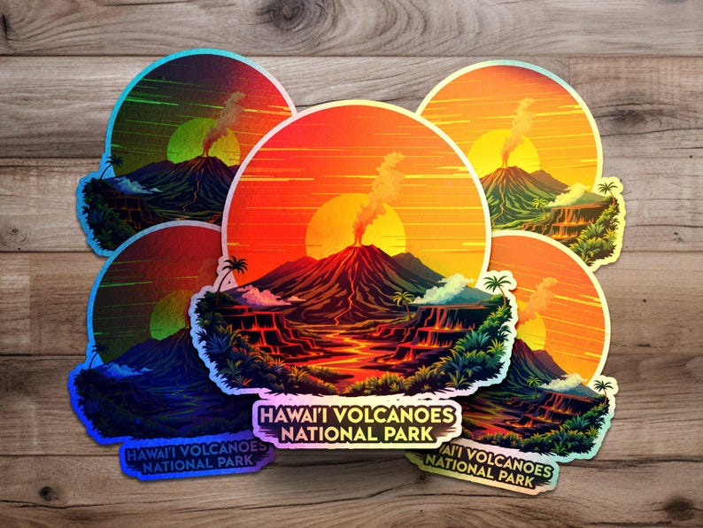 Volcano Sticker Book Hawaiian Volcanoes National Park Sticker, Retro Sunset Volcano Sticker ...