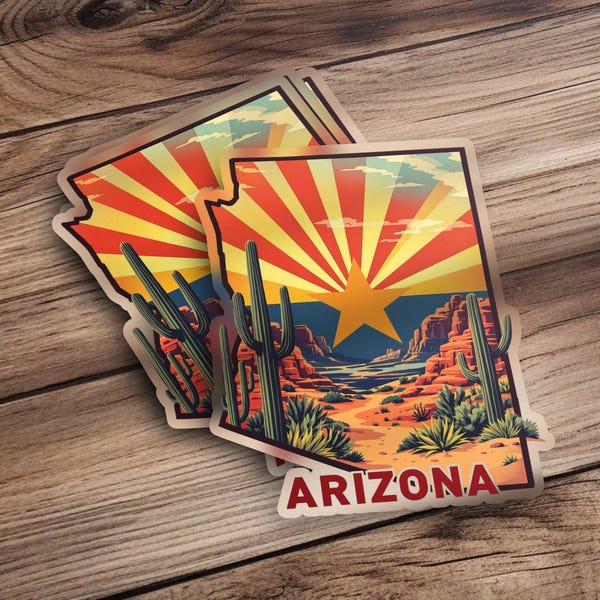 Vintage Arizona Sticker, Retro Desert Cactus Decal, State Pride Vinyl Sticker, Arizona Travel Souvenir, Laptop and Water Bottle Sticker