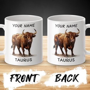 Zodiac Taurus Sign Custom Name Coffee Mug, Personalized Astrology Bull Design, Unique Gift Idea for Astrology Lovers