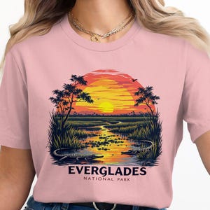 Everglades National Park T Shirt Colorful Sunset Design, Alligator Wildlife Graphic Tee, Nature Lover Gift, Unique Vacation Souvenir