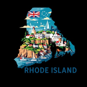 Rhode Island illustration stickers, Vintage Rhode Island scenic stickers, New England state travel stickers, Water resistant decals