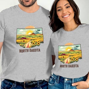 North Dakota T-Shirt, North Dakota Souvenir Clothing, Sunflower Field Design, Vintage North Dakota Landscape Tee, Scenic North Dakota Shirt
