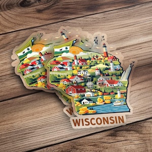 Wisconsin State Stickers, Cute Wisconsin Map Decal, Water Bottle Sticker, Laptop Sticker, Travel Sticker, Wisconsin Gift