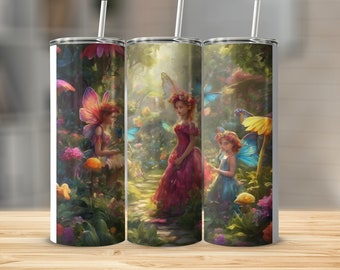 Vaso de hadas del bosque encantado, bebida caprichosa del jardín de hadas, taza aislada de arte de fantasía colorida